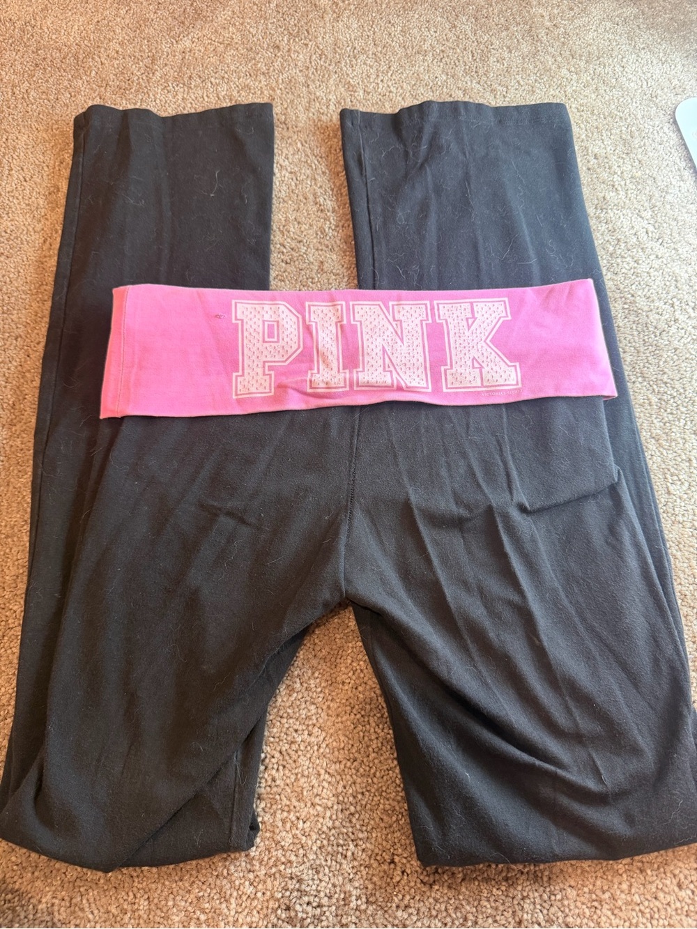 PINK Victoria's Secret Black Leggings with Pink Fold-Over Waistband Vintage